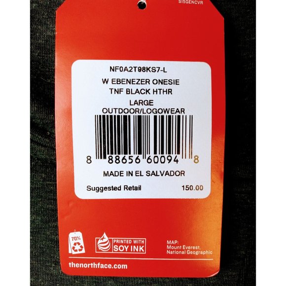 The North Face Ebenezer One Piece Body Jumpsuit Hood Black Heather Women's Large - Picture 9 of 12